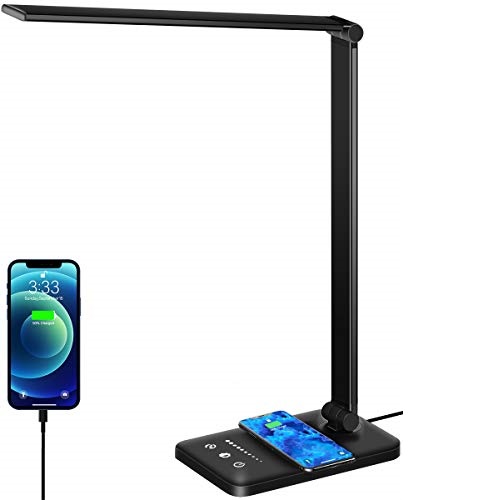 LED Desk Lamp with Wireless Charger, Dimmable Office Desk Light with USB Charging Port, 5 Lighting Modes with 10 Brightness Levels, Touch Control, Auto Timer 30 / 60min, Eye-Caring , Only $22.94