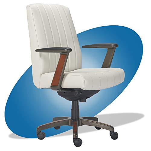 La-Z-Boy Bennett Modern Executive Lumbar Support, Rich Wood Inlay, High-Back Ergonomic Office Chair, Bonded Leather, White, Only $231.05