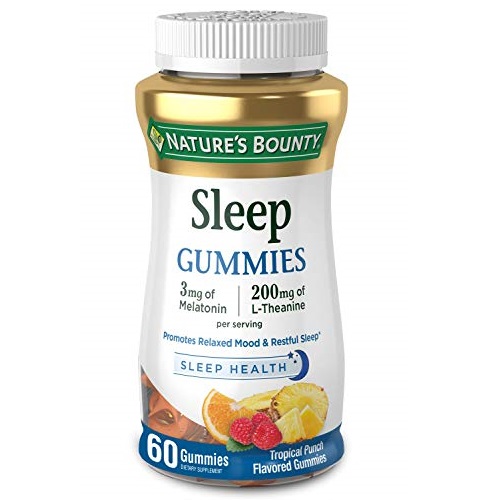 Melatonin by Nature's Bounty, 100% Drug Free Sleep Aid, Dietary Supplement, Promotes Relaxation and Sleep Health, 3mg Melatonin and 200mg L-Theanine, Tropical Punch Flavor, 60 Gummies, Only $4.42