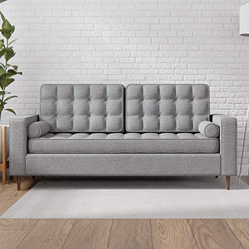 Everlane Home Lynnwood Upholstered Sofa with Square Arms and Tufting-Bolster Throw Pillows Included, Light Grey, Only $284.68, You Save $65.94 (19%)