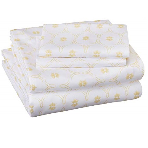 Amazon Basics Soft Microfiber Sheet Set with Elastic Pockets - Queen, Gold Blossom, Only $17.80