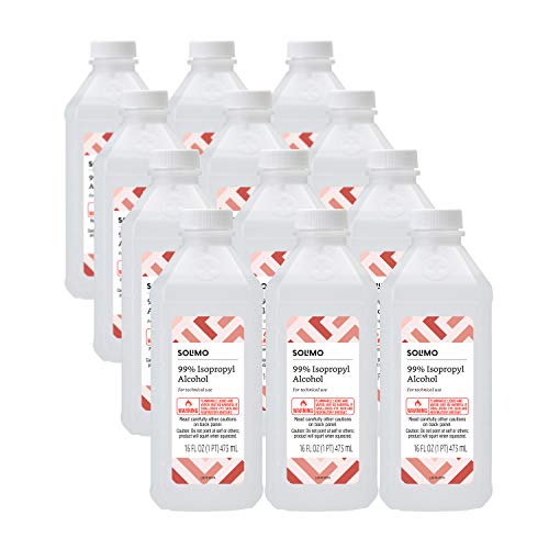 Amazon Brand - Solimo 99% Isopropyl Alcohol For Technical Use, 16 Fl Oz (Pack of 12), Only $26.99