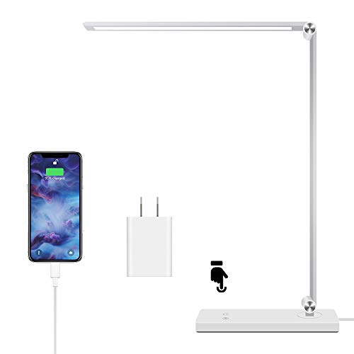 Samuyang LED Desk Lamp with USB Charging Port Dimmable Eye-Caring Desk Light with Touch Control Foldable Lamp with 5 Lighting Modes,3 Brightness Levels Table Lamp, Only $13.99