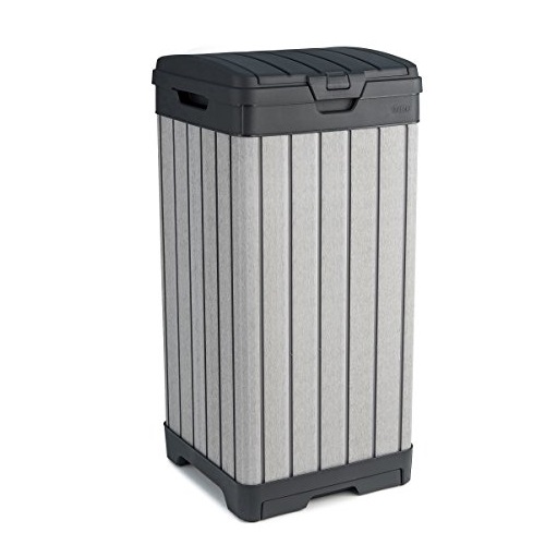 Keter Rockford Resin 38 Gallon Trash Can with Lid and Drip Tray for Easy Cleaning-Perfect for Patios, Kitchens, and Outdoor Entertaining, Grey, Only $62.98, You Save $79.67 (56%)