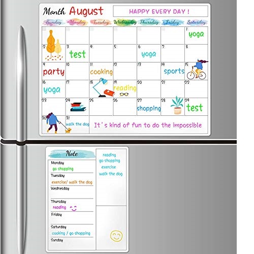 Magnetic Calendar for Refrigerator - Fridge Calendar, Magnetic Dry Erase Calendar with Grocery List Magnet Pad, Monthly Calendar Whiteboard, 15