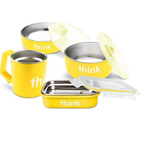 Thinkbaby 7-Piece Feeding Set | Baby Bowl, Cereal Bowl, Bento Box, Lids, Kids Cup | BPA-Free, Stainless Steel Removable Interior - Yellow (Yellow 220102), Only $14.99, You Save $25.00 (63%)