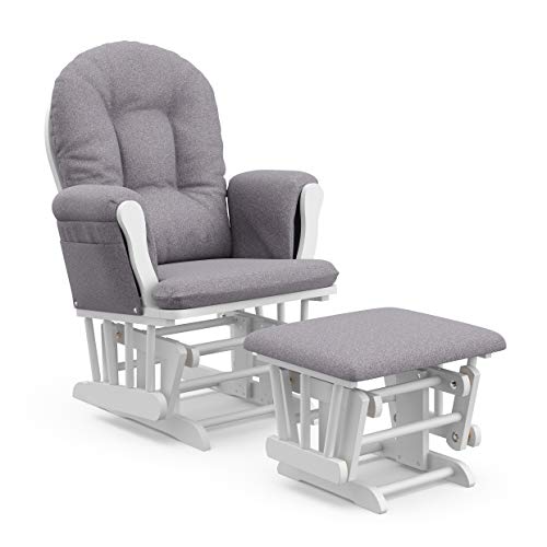 Storkcraft Premium Hoop Glider and Ottoman (White Base, Gray Swirl Cushion) – Padded Cushions with Storage Pocket, Smooth Rocking Motion, Easy to Assemble, Only $149.99
