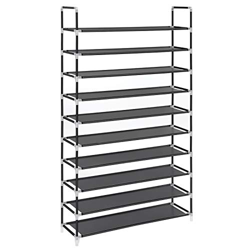 SONGMICS 10 Tiers Shoe Rack 50 Pairs Non-woven Fabric Shoe Tower Organizer Cabinet 39.4 x 11.1 x 68.9 Inches Black ULSH11H, Only$23.99