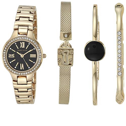 超赞！史低价！Anne Klein 安妮克莱因AK/3582 女士施华洛世奇水晶点缀手表和手链套装，原价$175.00，现仅售$45.81 ，免运费！