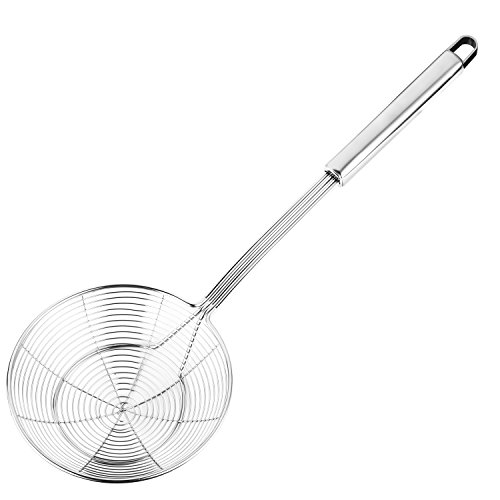 Hiware Solid Stainless Steel Spider Strainer Skimmer Ladle for Cooking and Frying, 5.4 Inch, Only $7.99