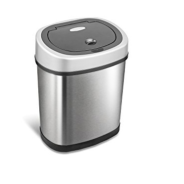 NINESTARS DZT-12-9 Automatic Touchless Infrared Motion Sensor Trash Can, 3 Gal. 12 L., Stainless Steel (Oval, Silver/Black Lid), Only $35.96