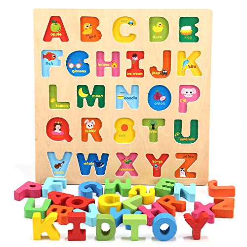 Jamohom Wooden Alphabet Puzzles for Toddlers, Chunky ABC Puzzles Board for 2-5 Years Old, Educational Learning Letters for Boys and Girls, Preschool Puzzle Gifts for Kid, Only $13.95
