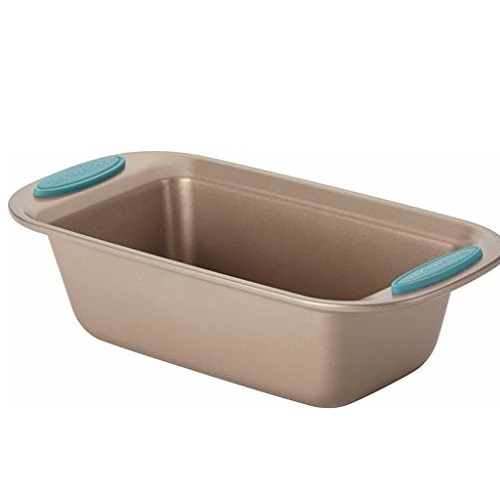 Rachael Ray Cucina Bakeware Oven Lovin' Nonstick Loaf Pan, 9-Inch by 5-Inch Steel Pan, Latte Brown with Agave Blue Handles, Only $9.58