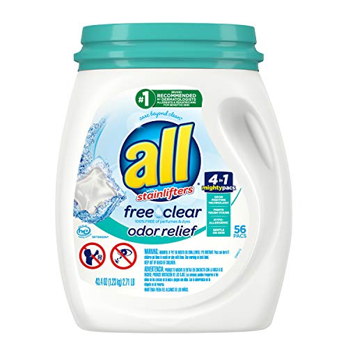 All Mighty Pacs Laundry Detergent Free Clear Odor Relief, Tub, 56 Count, Only $9.47
