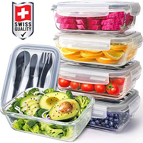 Pohl+Schmitt Glass Meal Prep Containers - Food Prep with Lids and Utensils, Meal Prep - Food Storage Containers Airtight - Lunch Containers Portion Control Containers (5 Pack,30 Ounce), Only $19.99
