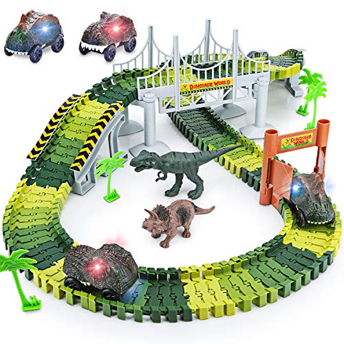 Dinosaur Toys,156pcs Create A Dinosaur World Road Race,Flexible Track Playset and 2 pcs Cool Dinosaur car for 3 4 5 6 Year & Up Old boy Girls Best Gift, Only $18.36, You Save $11.63 (39%)