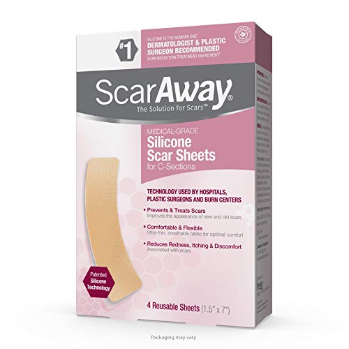 ScarAway Advanced Skincare Silicone Scar Sheets for C-Sections, Reusable Sheets (1.5” x 7”) for Hypertrophic and Keloid Scars from Injury, Burn, Surgery and more, 4 Sheets, Only $15.28