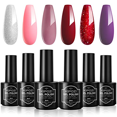 Gel Nail Polish Sets, 6 Colors Gel Polish Kit, Pink Red Purple Solid Metallic Glitters Nail Art Design Colors Home Gel Manicure Kit , Long-lasting only  $9.59(20%coupon+20%code ）