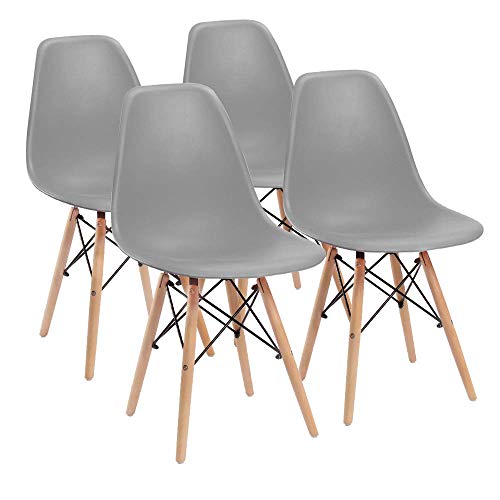 Furmax Pre Assembled Style Mid Century Modern DSW Shell Lounge Plastic Kitchen, Dining, Bedroom, Living Room Side Chairs Set of 4, Grey, Only $77.50, You Save $22.49 (22%)