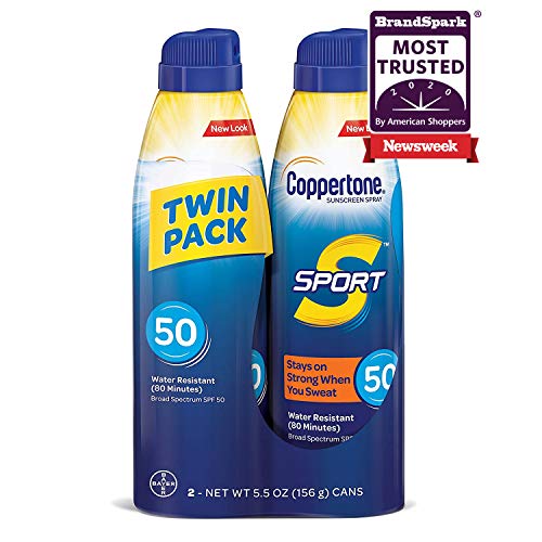 Coppertone Sport Continuous Sunscreen Spray Broad Spectrum SPF 50 (5.5 Ounce Per Bottle, Pack of 2) (Packaging May Vary), Only $12.32