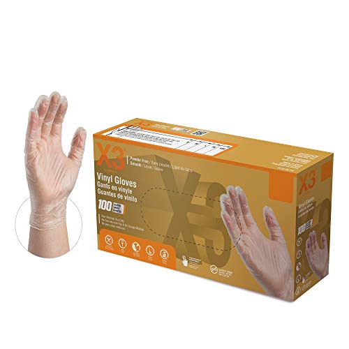 X3 Clear Vinyl Industrial Gloves, Box of 100, 3 Mil, Size Large, Latex Free, Powder Free, Disposable, Food Safe, GPX346100-BX, Only $7.47