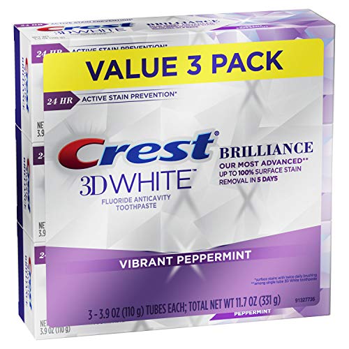 Crest 3D White Brilliance Toothpaste, Vibrant Peppermint, 3.9 Oz (Pack of 3), Only $8.99
