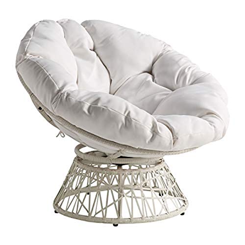 OSP Home Furnishings Wicker Papasan Chair with 360-Degree Swivel, White Frame with White Cushion, Only $183.99