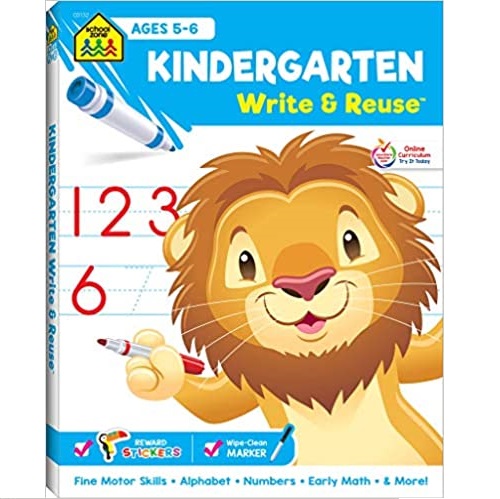 School Zone - Kindergarten Write & Reuse Workbook - Ages 5 to 6, Spiral Bound, Write-On Learning, Wipe Clean, Includes Dry Erase Marker, Early Math, and More, only $6.79