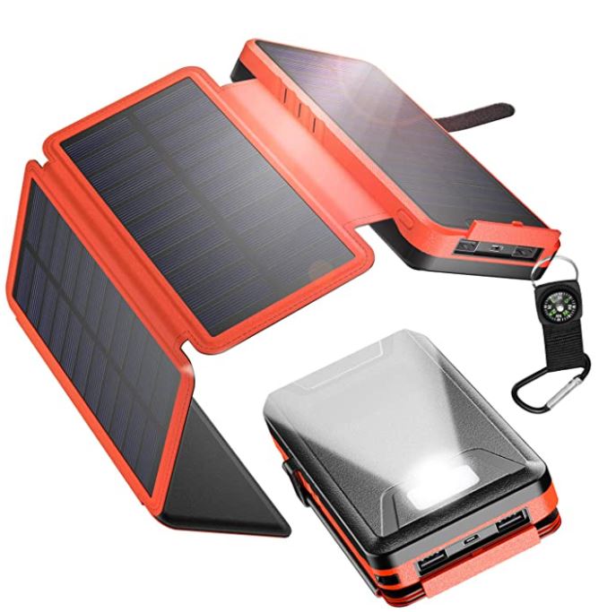 IEsafy Outdoor Solar Power Bank 26800mAh, with 4 Foldable Solar Panels and 2 High-Speed Charging Ports for Smartphones, Tablets, Samsung, iPhone with Waterproof LED Flashlight(Orange)