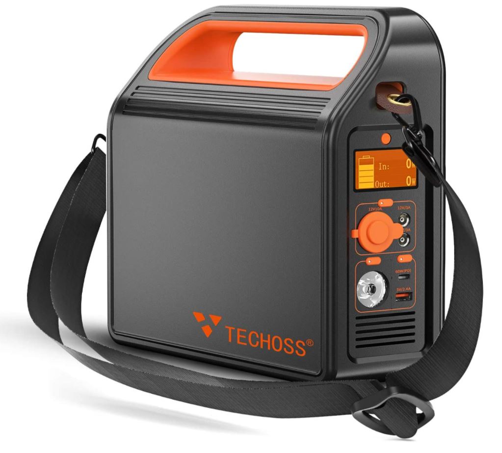 Techoss Portable Power Station, 288Wh/80000mAh Solar Generator, 110V/ 300W AC Outlet, PD 60W Port, 12V DC, with Shoulder Strap, discounted price only $158.99