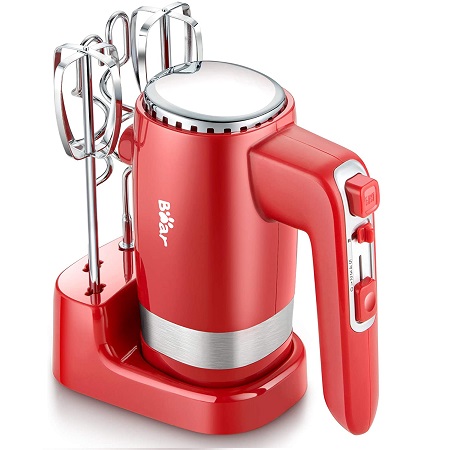 Hand Mixer Electric, Bear 2x5 Speed 300W Electric Hand Mixer with 4 Stainless Steel Accessories Storage Base Eject Button Power Advantage Red Hand Mixer, only $23.99
