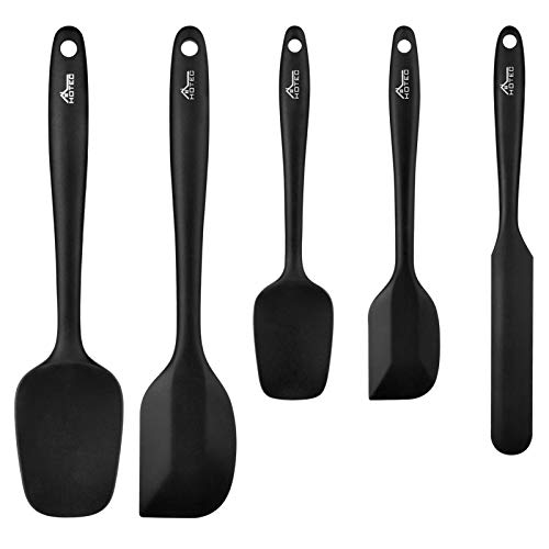 Hotec 5 pieces Food Grade Silicone Spatulas Set Kitchen Utensils for Baking, Cooking, and Mixing High Heat Resistant Rubber Non Stick Dishwasher Safe BPA-Free Black,Only $7.36, You Save $9.63 (57%)