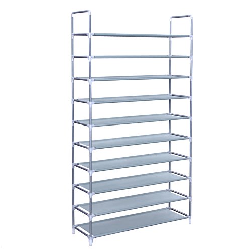 SONGMICS 10 Tiers Shoe Rack 50 Pairs Non-woven Fabric Shoe Tower Storage Organizer Cabinet 39.4 x 11.1 x 68.9 Inches ULSR10G,  Only $31.99