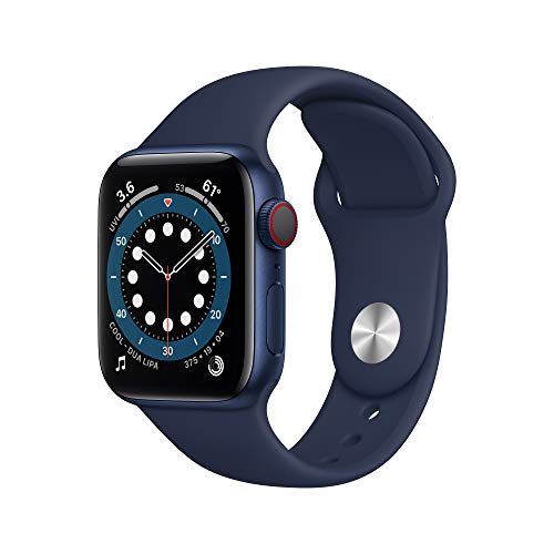 New Apple Watch Series 6 (GPS + Cellular, 40mm) - Blue Aluminum Case with Deep Navy Sport Band, List Price is $499, Now Only $370.00