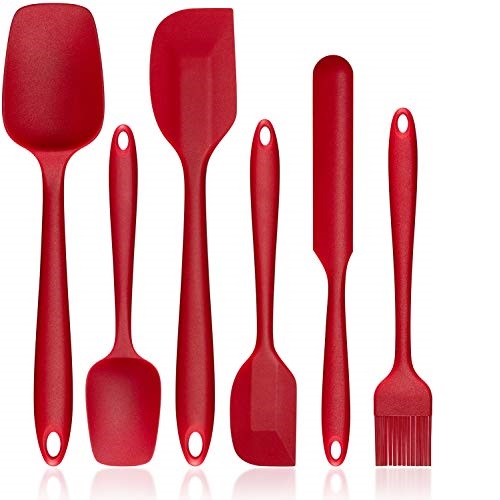 Silicone Spatula Set, G.a HOMEFAVOR Heat-Resistant Spatula - One Piece Seamless Design, Rubber Spatula Non-Stick for Cooking, Baking and Mixing (6 Piece Set, Red), only $7.99