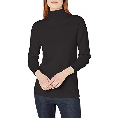 Amazon Essentials Women's Long-Sleeve 100% Cotton Roll Neck Sweater, Black, Medium,Only $5.91