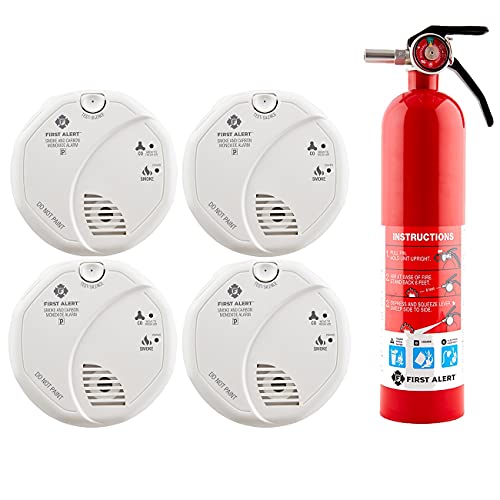 First Alert SCO5CN Battery Operated Smoke and Carbon Monoxide Detector 4-Pack with Home Fire Extinguisher,  Only $50.93