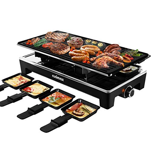 CUSIMAX Raclette Grill Electric Grill Table, Portable 2 in 1 Korean BBQ Grill Indoor & Cheese Ractlette, R Crepe Maker with Adjustable temperature control and 8 Paddles,  Only $59.97