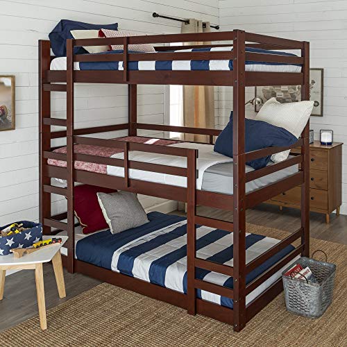 Walker Edison Alexander Classic Solid Wood Jr Twin over Twin Triple Bunk Bed, Twin over Twin, Espresso,  Only $550.57
