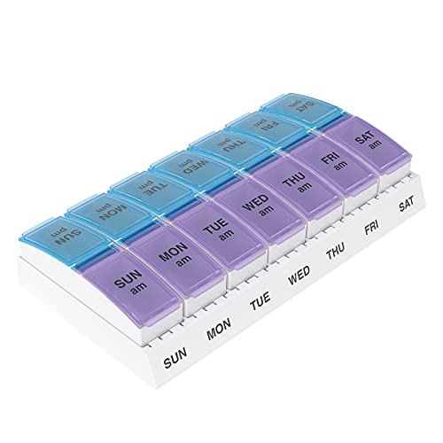 Ezy Dose Travel (7-Day) Pill, Medicine, Vitamin Organizer | Weekly, 2 Times a Day, AM/PM | Large Compartments | Colored Lids, List Price is $7.99, Now Only $3.79