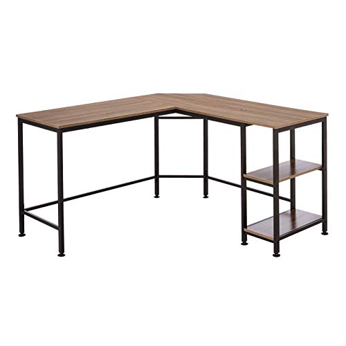 Amazon Basics L-Shape Computer Desk with Shelves for Storage, 54.3 Inch, Espresso with Black Frame,  Only $90.20