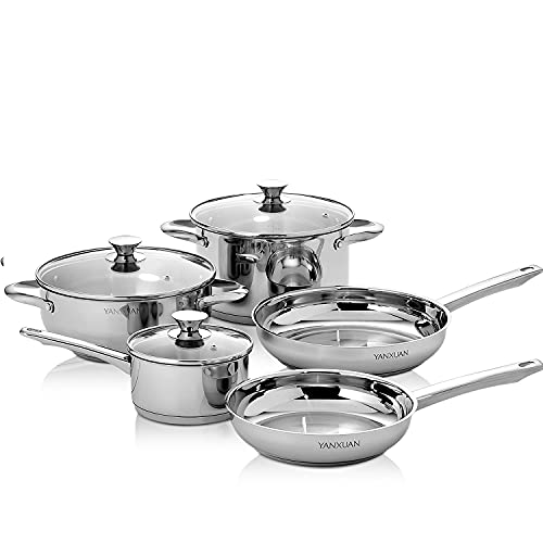 YANXUAN Stainless Steel Cookware Set, 8-Piece Pot and Pan Set with Glass Lids, Dishwasher Safe, Oven Safe, Now Only $84.99