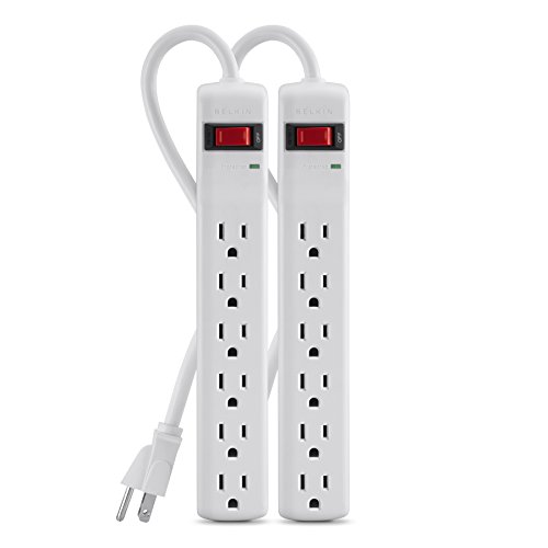 Belkin Power Strip Surge Protector - 6 AC Multiple Outlets, 2 ft Long Heavy Duty Metal Extension Cord   - 200 Joules, White (2 Pack), Only $9.99