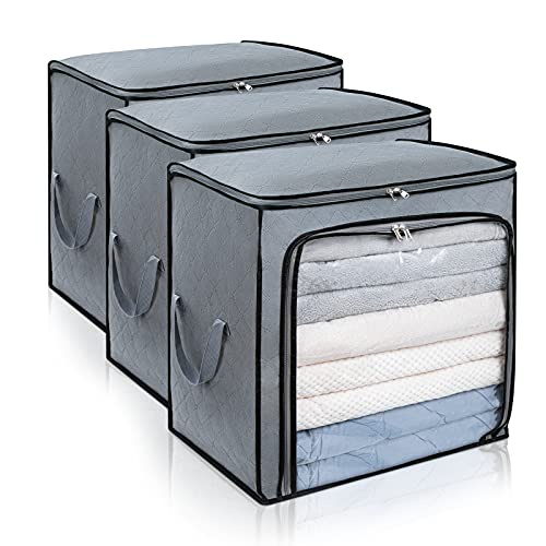 DIMJ 100L Large Capacity Clothes Storage Bag, Foldable Closet Organizers for Comforters, Blankets, Bedding, Clothes Storage Bins with Reinforced Handle  - 3 Packs,  Only $11.99