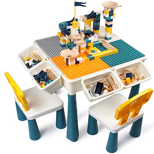 GobiDex 7 in 1 Multi Kids Activity Table Set with 2 Chairs and 100 Pcs Large Size Blocks Compatible with Classic Blocks.Water Table,Sand Table and Building Blocks Table ,  Only $54.98