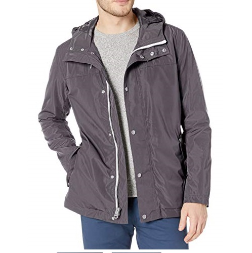 Cole Haan Men's Hooded Rain Jacket, Fog, Small, Now Only $59.97