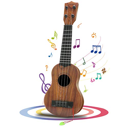 QDH Kids Toy Ukulele, Kids Guitar Musical Toy,17 Inch 4 Steel Strings, with Pick, Kids Play Early Educational Learning Musical Instrument Gift for Preschool Children, Ages 3-6 (17inch) Only $9.60