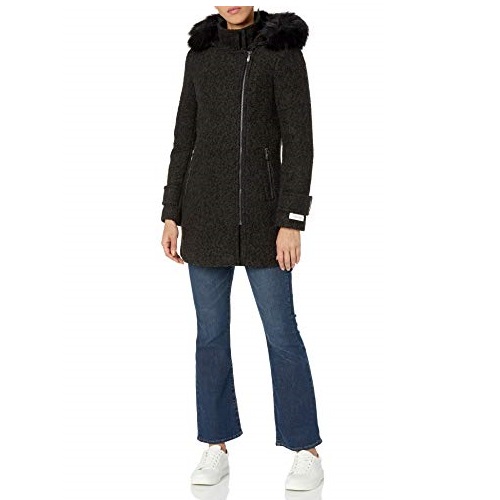 Calvin Klein 卡尔文克莱因 CK 女式连帽羊毛呢大衣外套，原价$200.00，现仅售$32.49，免运费！