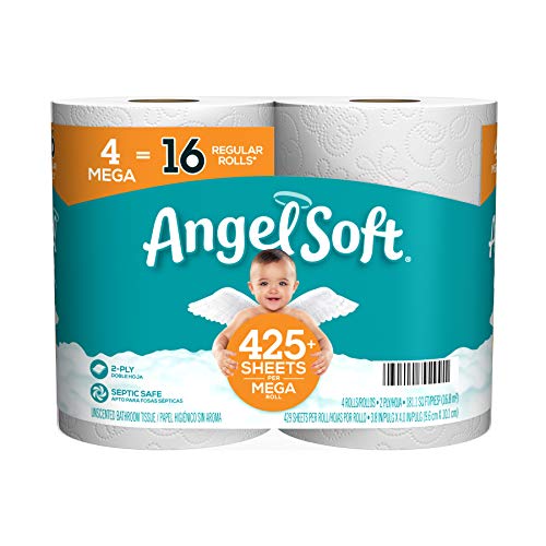 Angel Soft Toilet Paper Bath Tissue, 4 Mega Rolls, 425+ 2-Ply Sheets Per Roll, List Price is $4.99, Now Only $3.18