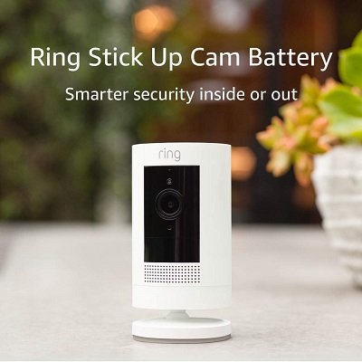 Certified Refurbished Ring Stick Up Cam Battery HD security camera with custom privacy controls, Simple setup, Works with Alexa - White, only $59.99